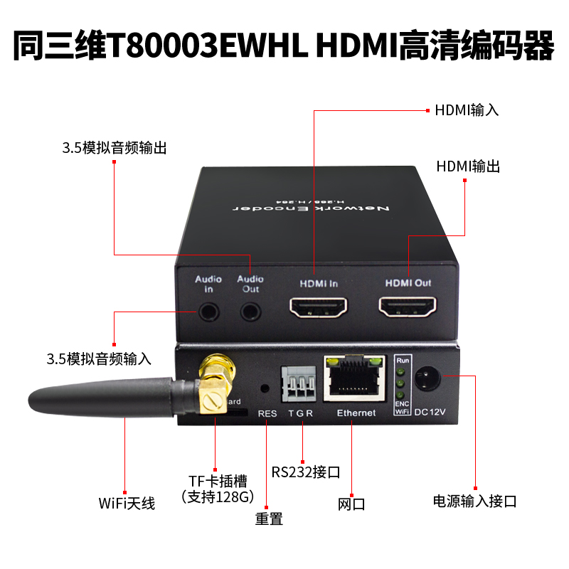 T80003EWHL H.265无线HDMI编码器接口